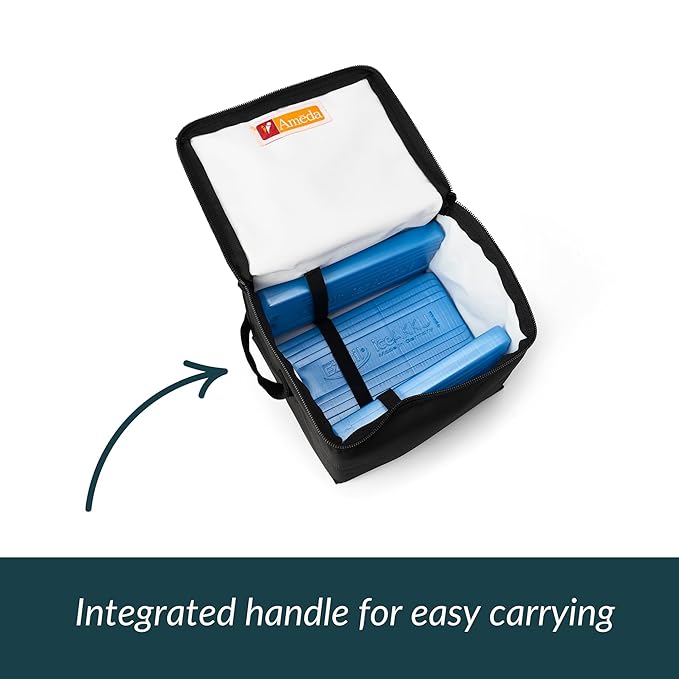 Ameda MYA Cool N Carry Portable Breast Milk Cooler Bag | Breastmilk Storage | Includes Insulated Cooler Bag, 3 Freezer Packs & 6 Breast Milk Storage Bottles
