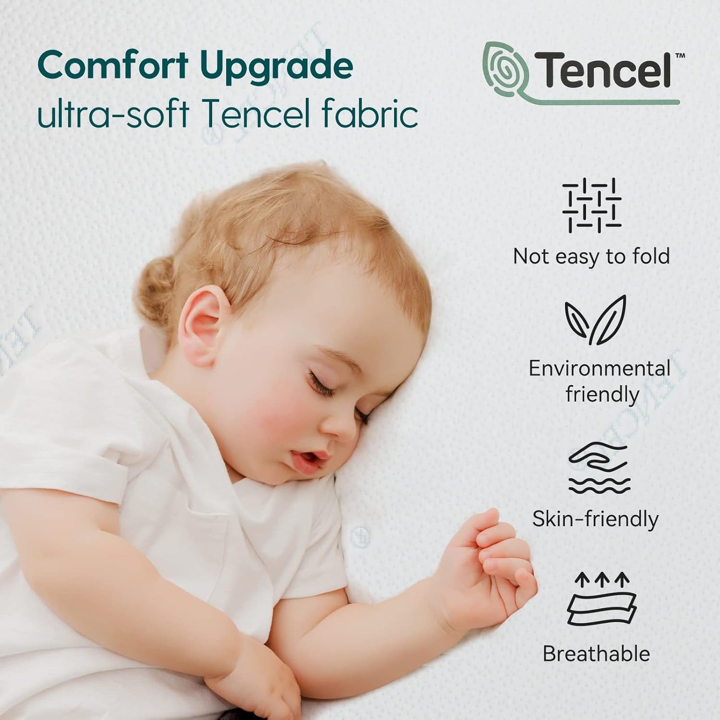 BABELIO Crib Mattress, Toddler Mattress for Toddler Bed, Memory Foam Baby Mattress, Dual Sided with Tencel Cover & Waterproof Lining