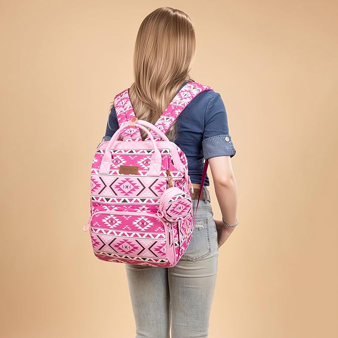 Wrangler Aztec Backpack Multifunction Baby Travel Bag with Changing Pad, Stroller Straps and Pacifier Case WG2204-91103PK