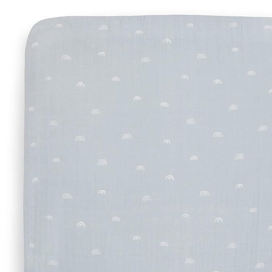 Little Unicorn Premium Crib Sheet | Breathable & Super-Soft Muslin Fabric (Blue Rainbow)