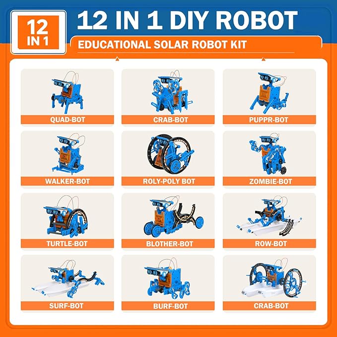 AESGOGO 12 in 1 STEM Solar Power Robot Kits Toys for Boys Age 8-13, Science Educational Robot Building Kit for Kids, DIY Experiment Set Birthday Gifts for 8 9 10 11 12 Years Old Boys Girls Teens