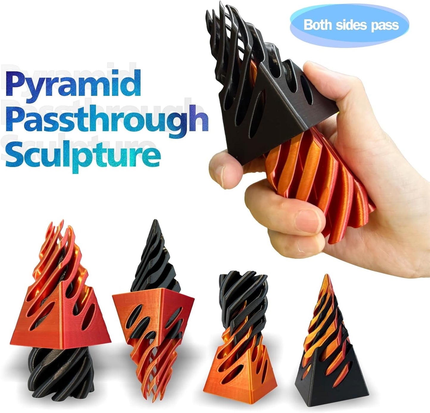 Impossible Cone-3D Printed Spiral Cone Fidget Toy, Pass Through Pyramid Fidget Toy, Impossible Pyramid Passthrough Sculpture Desk Toy for Adult, 4inch Helix Screw Fidget Toy for Stress Relief