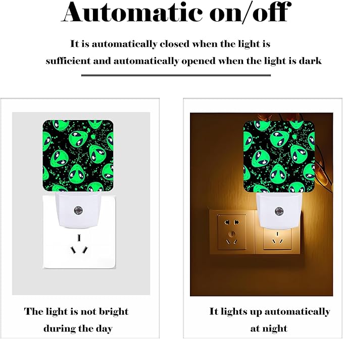 Green Alien Night Light,Plug Into Wall for Boys Girls Bedroom Decorative Square Night Light Lamp 0.5w Sleep Friendly