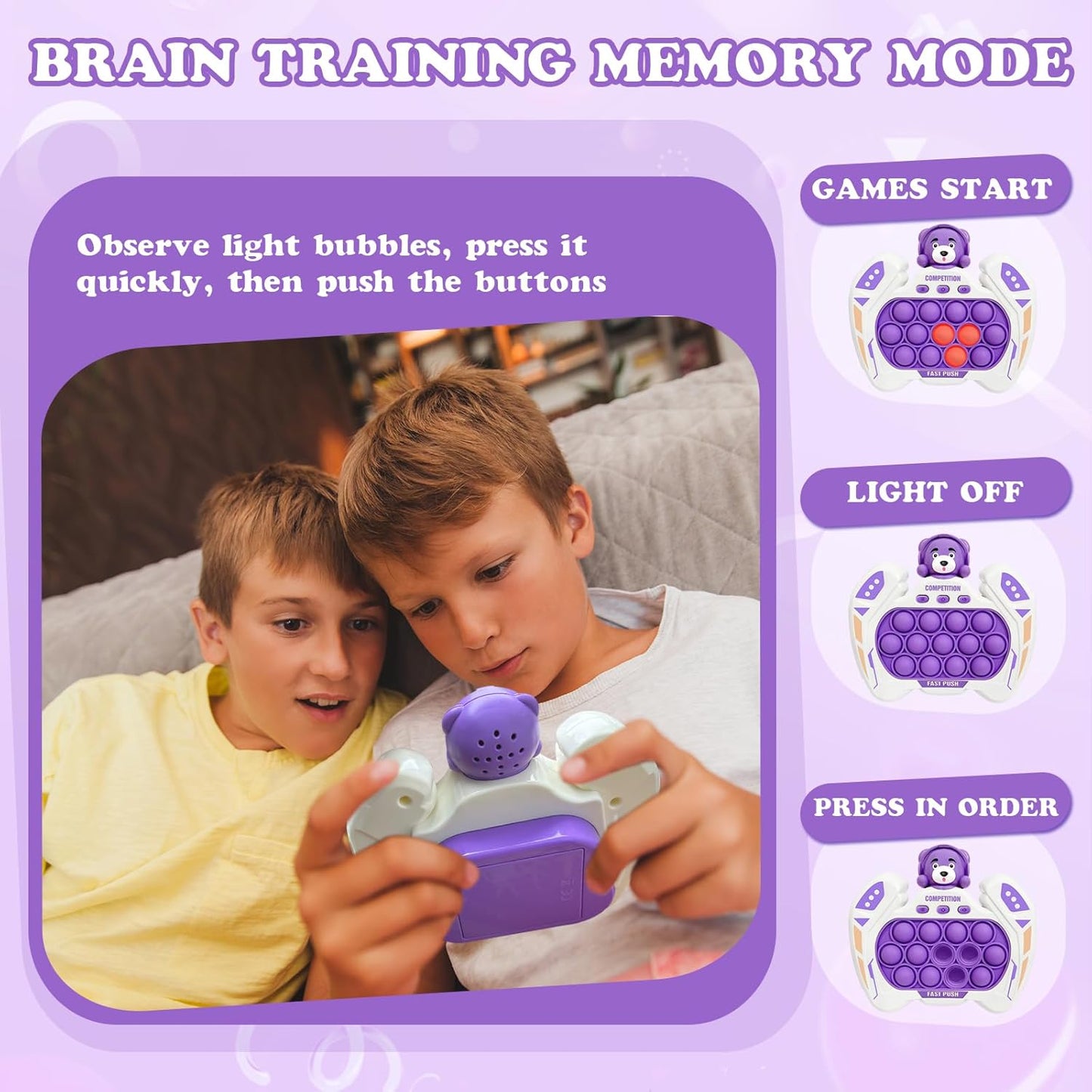 Fast Push Pop Pro Light Up Fidget Bubble Game Controller, Puzzle Pop Pro Game Fidget Toys Adults Handheld Bubble Pop Fidget Game Console Anti-Anxiety Autism Electronic Pop Game