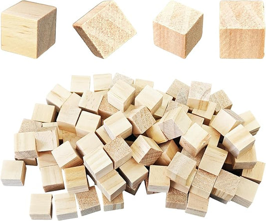 100Pcs 1.5cm Unfinished Wood Cubes, 0.59” Natural Square Wooden Blocks for Math Counting, Crafts, and DIY Projects