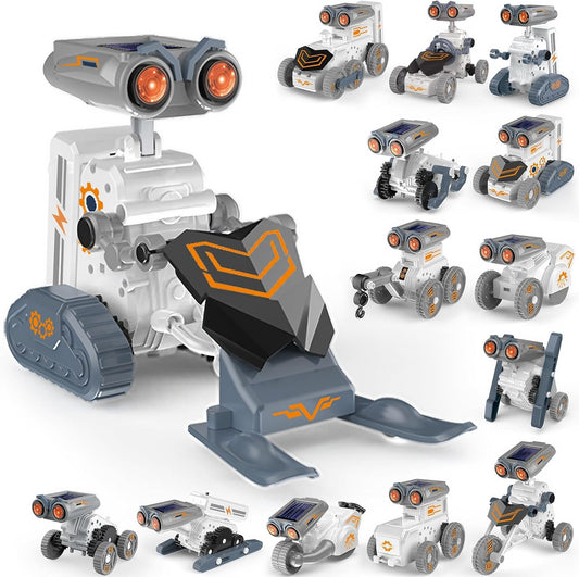 14-in-1 Education Solar Power Robot, Erector Kit STEM Gift Toys for Boys Age 8-12, DIY Educational Science Building Toy, Solar or Battery Powered Robotic Set for Children Birthday with 191Pcs