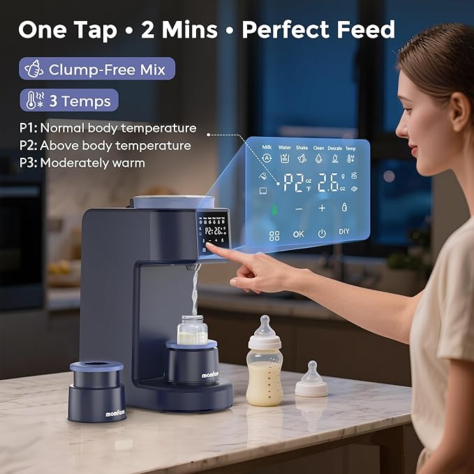 Formula Dispenser Machine, 2-Minute Quick Mix Baby Formula Maker, One-Touch Automatic Milk Maker, 3 Formula Temps + 4 Hot Water Choice, 2L Tank & Sealed Powder Container for Clump-Free Formula