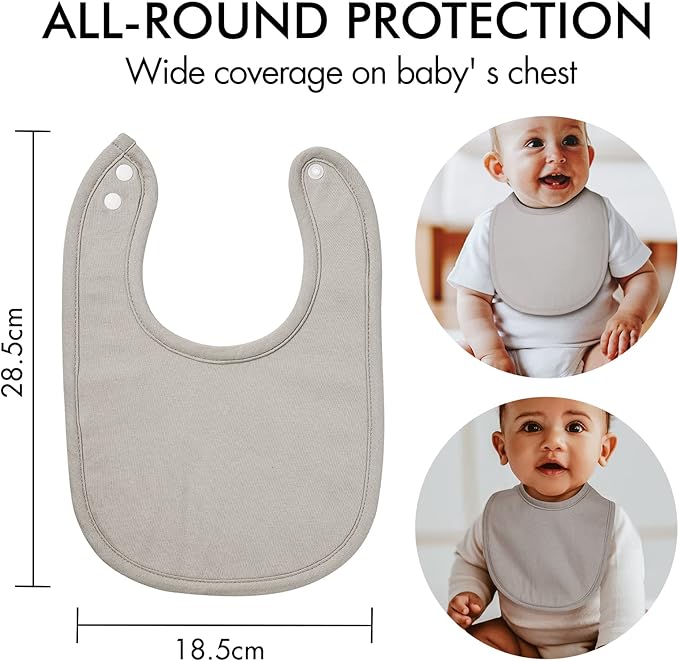 10 Pack Cotton Snap Bibs for Baby Boy Girl, Super Soft Drool Bibs for Teething and Feeding