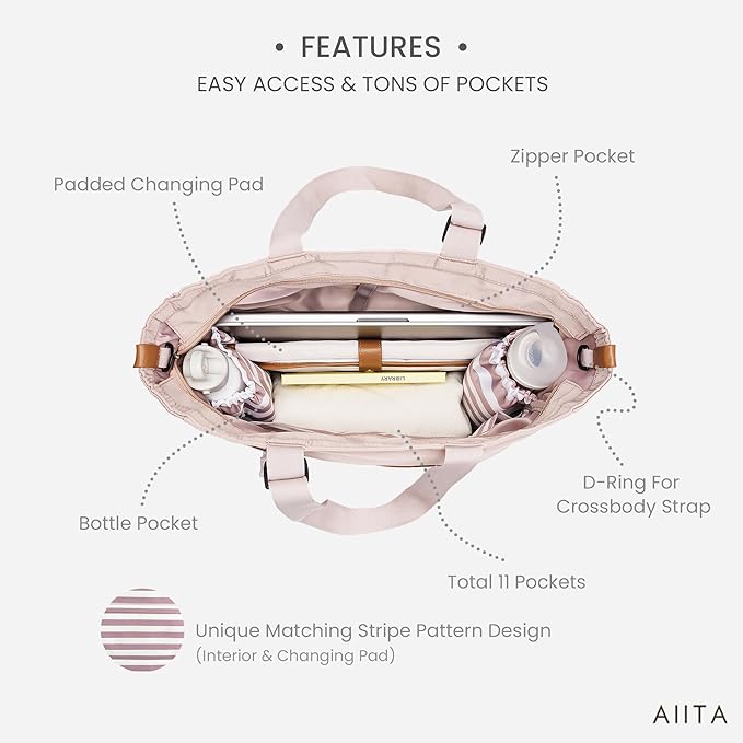 Diaper Bag Tote,Baby Diaper Bags,Convertible Diaper Bag Backpack,Crossbody Tote Bag for Women,Stylish Shoulder bag with Changing Pad,Baby Registry, Work Tote,Travel Gym Bag,Pink