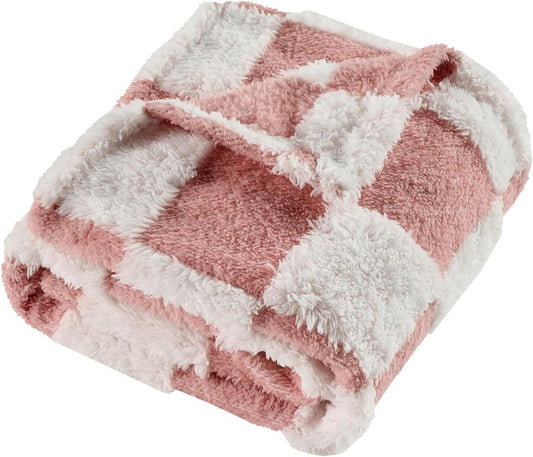 Fleece Baby Blanket for Girls 3D Checkerboard Design, Warm Cozy and Fluffy Infant Newborn Toddler Small Receiving Blankets for Crib Stroller, 30x40 Inches, Pink1