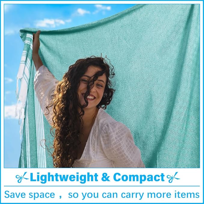 Oversized Turkish Beach Towel Blanket XXL Cotton Sandproof Towels Boho Woven Extra Large Big Sand Free Giant Throw Thick Blankets Huge Quilt XL Picnic Camping Necessities Cloud For Adult Gifts Teal