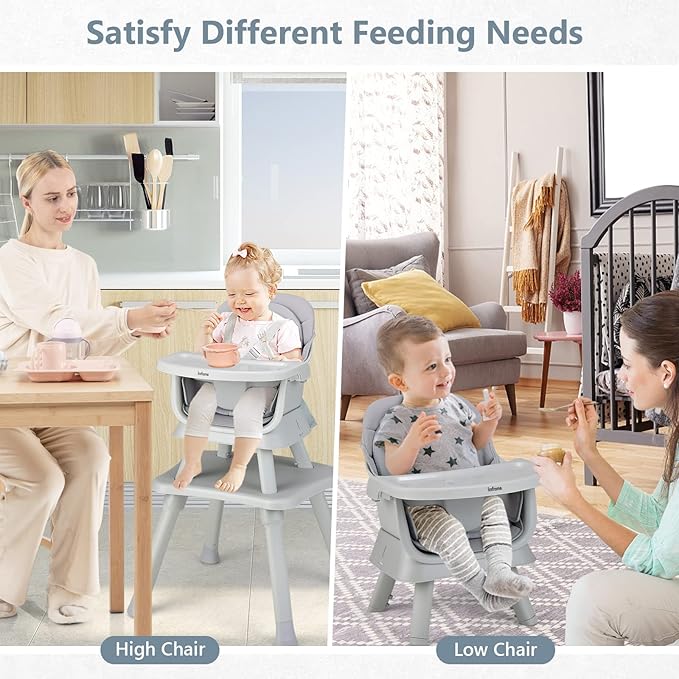 INFANS 8 in 1 Baby High Chair, Convertible Highchair for Babies and Toddlers, Infant Dining Booster Seat, Building Block Table, Kids Stool Table Chair Set with Removable Tray