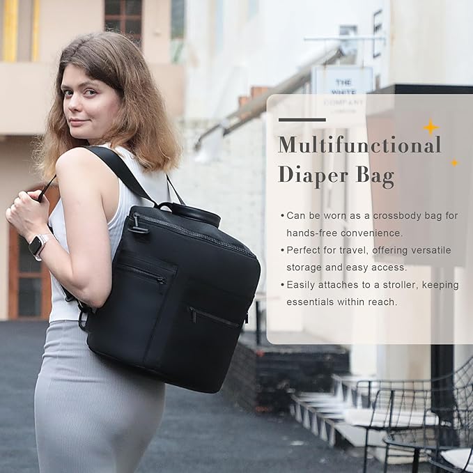 miss fong Neoprene Diaper Bag - Baby Diaper Bag,Large Capacity Neoprene Backpack with Changing Pad Travel Diaper Backpack with 16 Pockets for Mom & Dad