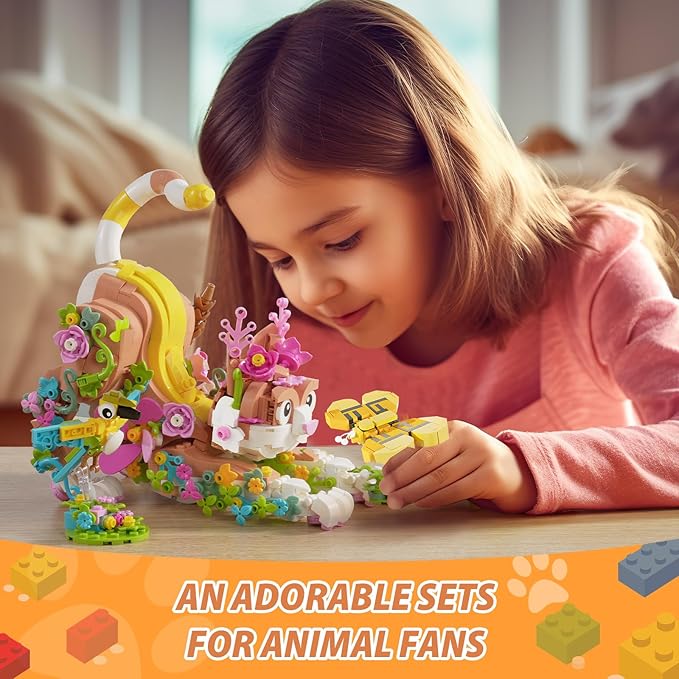 JOJO&Peach Cat and Flower Building Toy Set for Girls, Animals Plant Model Ideas Birthday for Women Adults Teens Age 8 9 10 11 12+ (1038 Pieces)