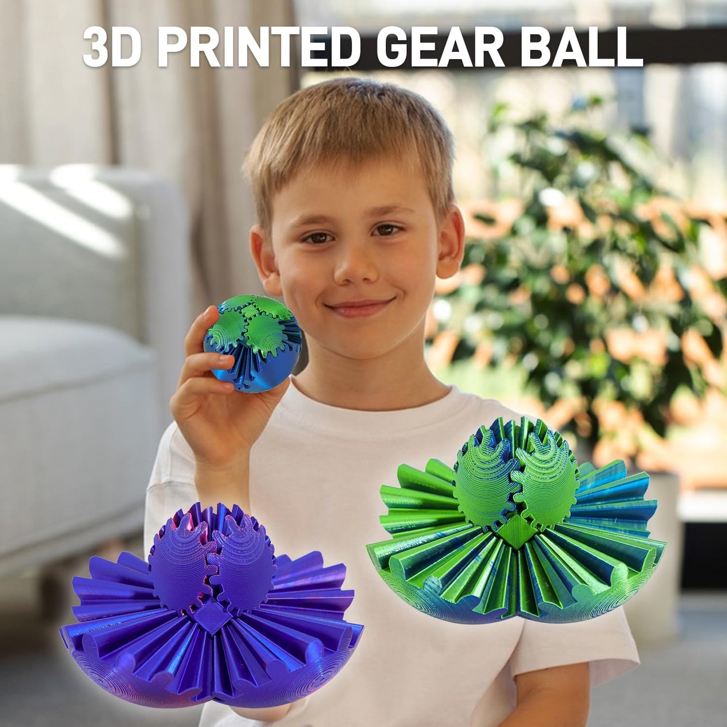 3D Printed Gear Ball Spin Ball，Gear Sphere, Gear Ball Fidget Toy, Stress Ball, GearSphere Desk Toy, Fidget Ball, Gear Toy for Stress and Anxiety Relaxing (Blue Green)