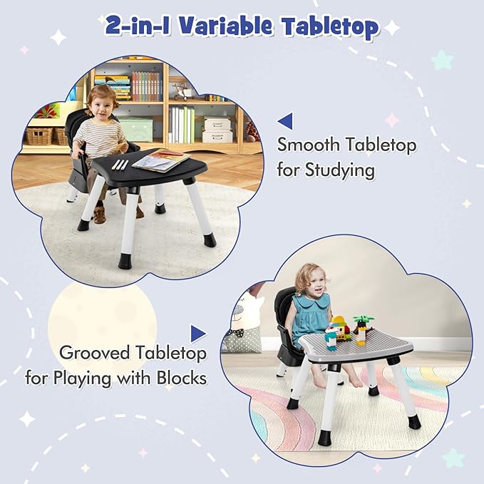 KOTEK Baby High Chair, 8 in 1 Convertible Highchairs for Babies and Toddlers, Building Block Table, Booster Seat, Toddler Chair with Removable Tray, Safety Harness, Dual Cushions (Black)