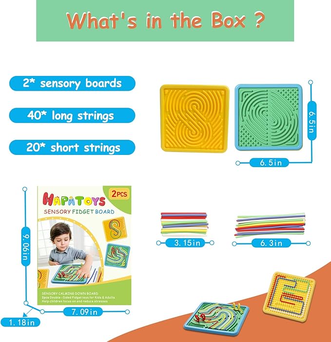 Sensory Activity Board for Kids & Toddlers: Double-Sided Fidget Board Toys with Storage Bag for Stress, Anxiety, ADHD & Autism | Tactile Sensory Toys for 3 4 5 6 Year Old Boys & Girls (2PCS)