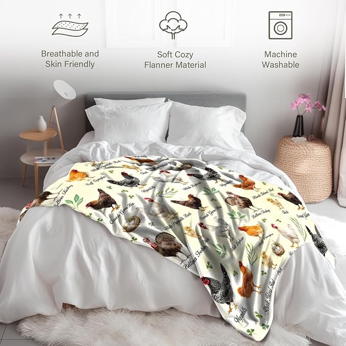 Chicken Blanket Gifts for Lover, Funny Decor for Birthday, Christmas Thanksgiving Gifts for Women, Rooster Decor, Soft Thrown Blanket for Bed 50"*60"