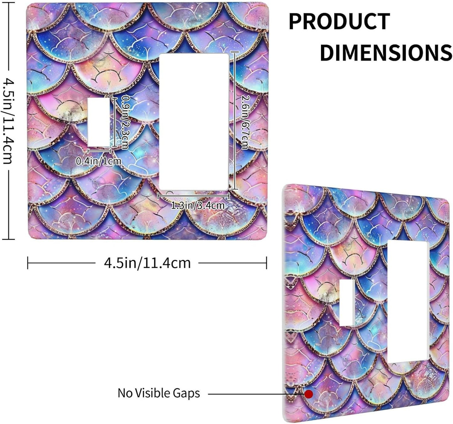 Decorative Outlet Covers Cute Pink Purple Mermaid Scales 2 Gang 1 Gang Wall Plate Cover Single Toggle Rocker Combo Light Switch Cover Plate Face Plate for Bedroom Home Decor