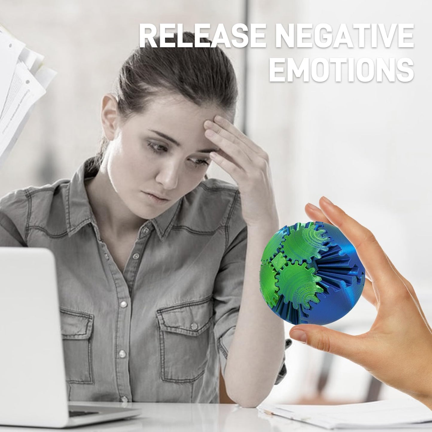 3D Printed Gear Ball Spin Ball，Gear Sphere, Gear Ball Fidget Toy, Stress Ball, GearSphere Desk Toy, Fidget Ball, Gear Toy for Stress and Anxiety Relaxing (Blue Purple)