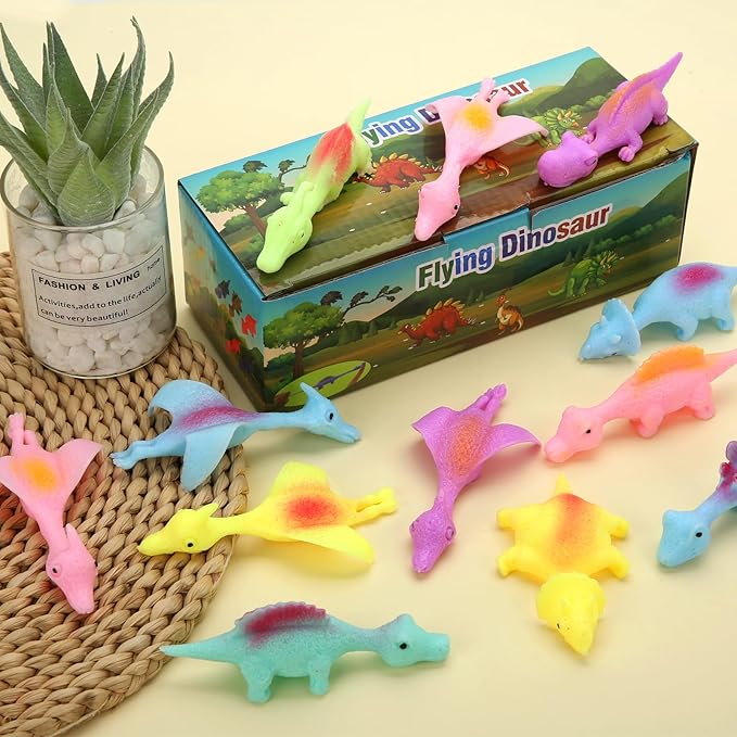 20 Pcs Slingshot Dinosaur Finger Toys, Halloween Toys Party Favors for Kids Sticky Rubber Dino Flying Catapult Fidget Toys for Boys Girls Goodie Bag Easter Basket Stuffers Valentines Xmas Gifts