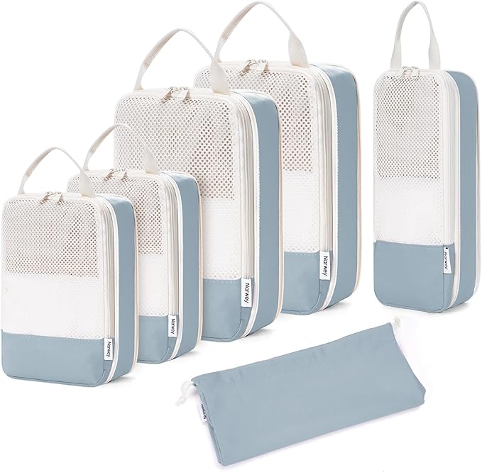 Narwey 6 Set Compression Packing Cubes for Travel Kids Women Carry on, Packing Organizers Bag for Backpack Luggage Suitcase Duffle Bags