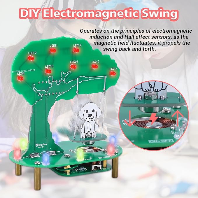 Dog Swing Soldering Project, ICSTATION Electromagnetic Swing Soldering Practice Kits with RGB LED Lights DIY Electronics Kit for School Education Creative Present Desktop Decoration