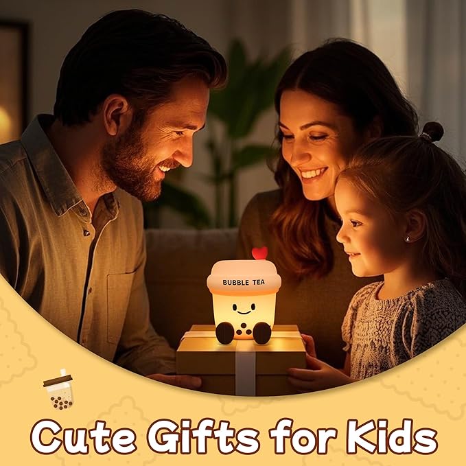 Attivolife Bubble Tea Night Light, Cute Boba Tea Nursery Silicone Lamp, Rechargeable Protable for Bedroom Home Table Decor Light with Dimmable & Timer, Christmas Birthday Gift for Kid Children Toddler