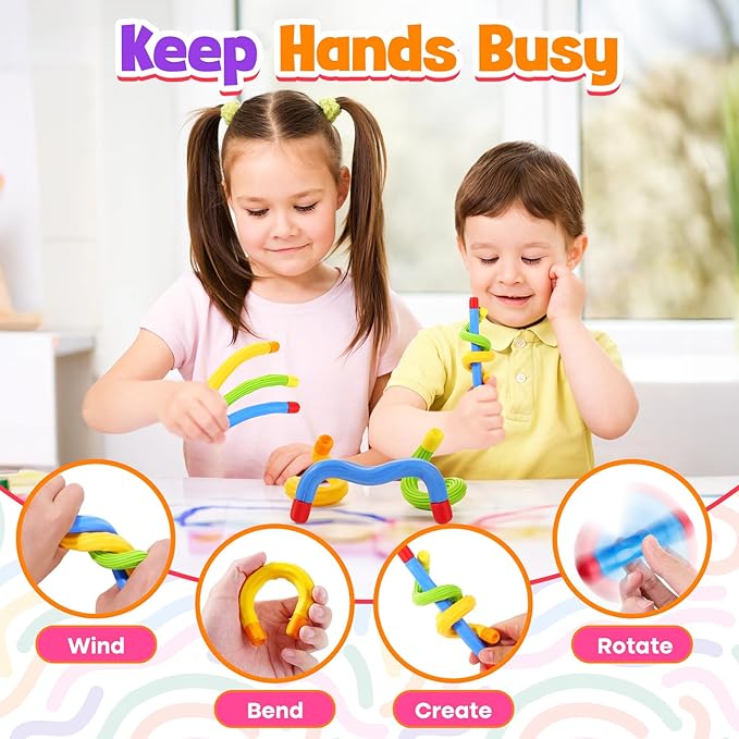 Fidget Toys Sensory Sticks for Kids: 3 Pack Textured Sensory Toys for Autism Calming - Quiet Fidgets for Classroom Must Have - Stress Relief Item for Classroom Student - Travel Activity Essentials