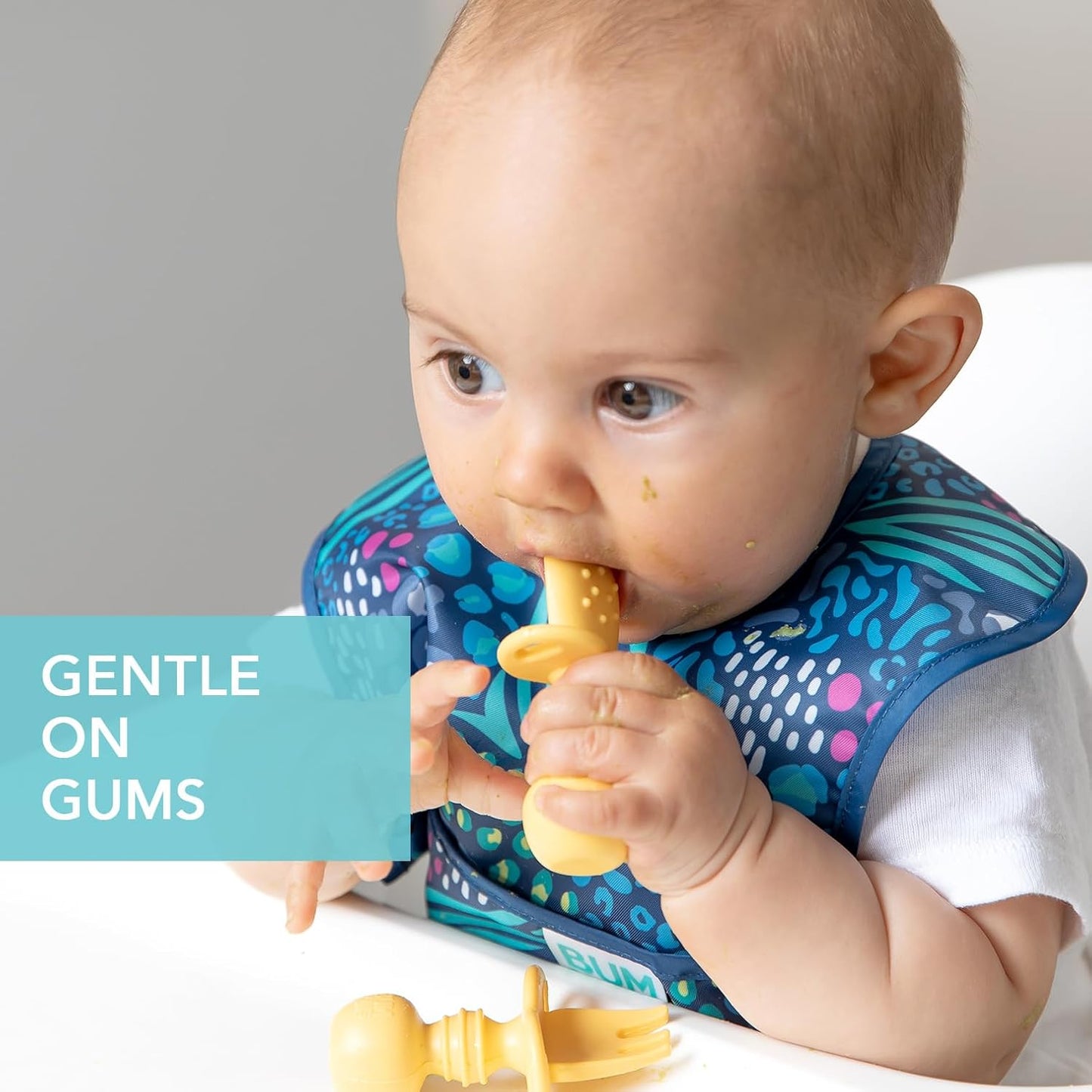 Bumkins Baby Utensils Set, Chewtensils Silicone Spoons for Dipping, Self-Feeding, Baby Led Weaning, Trainer Learning, First Stage Eating, Soft Practice Fork and Spoon, Babies 6 Months, Pineapple