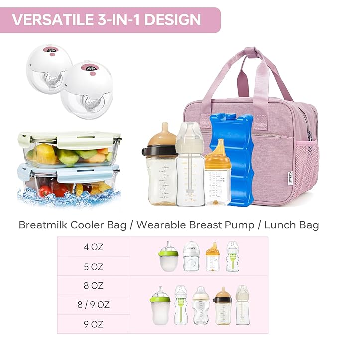 Breastmilk Cooler Bag with Ice Pack,Fits 6 Baby Bottles Up to 9 Ounce Breast Milk Cooler Travel Bag Compatible with Wearable Breast Pumps & Accessories for Nursing Mom Daycare Pink