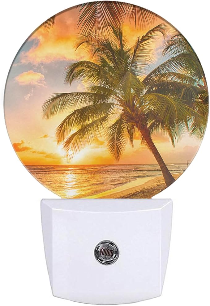 EKOBLA Sunset Beach Night Light Summer Seaside Palm Tree Coastal Plug-in Nightlights Home Auto Sensor LED Dusk to Dawn Light for Bedroom Bathroom Kitchen Corridor