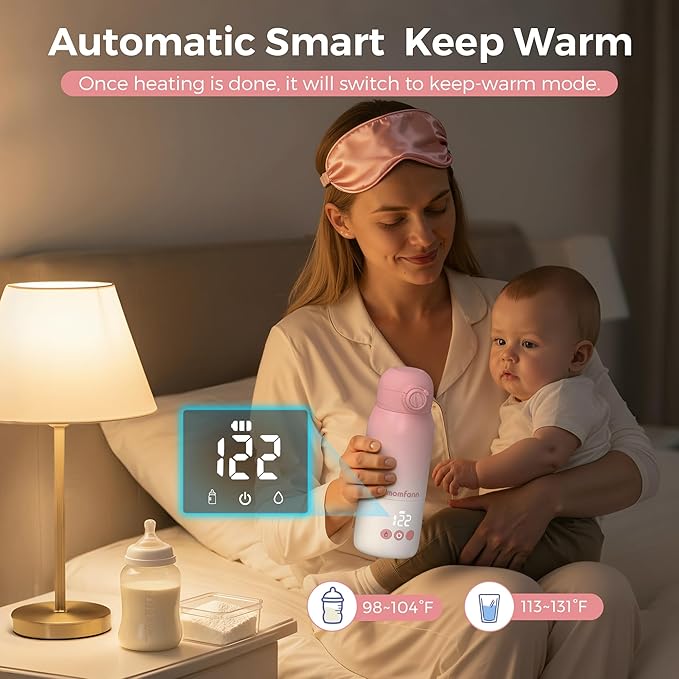 Portable Bottle Warmer for Travel, Dual Heating Modes for Breastmilk & Water, Portable Bottle Milk Warmer with Fast Heating & Long Battery Life, 10 Ounces Large Capacity (Pink)