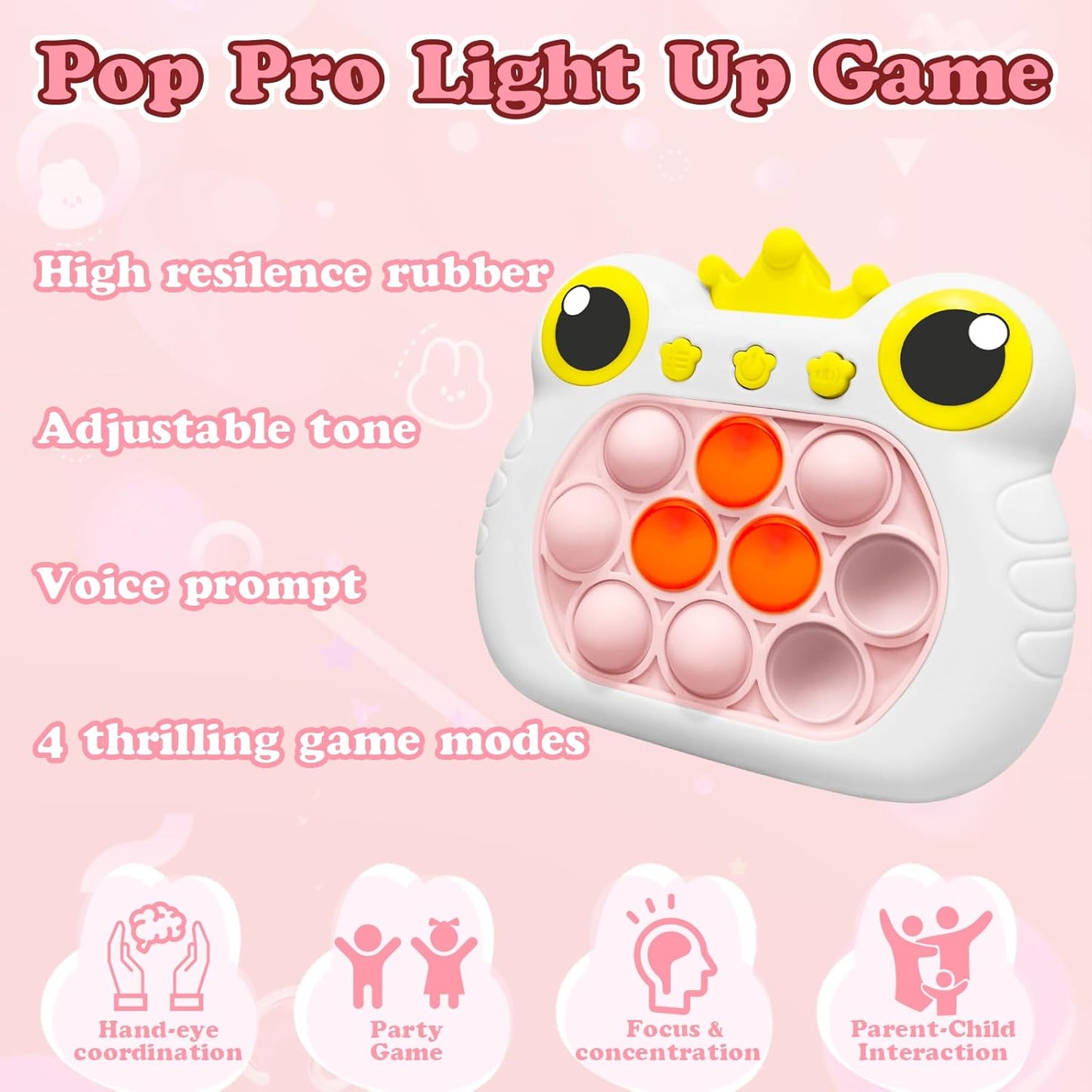 Pop Fidget Toys, Quick Push Pop Pro Light Up Game, Bubble Pop Fidget Game Controller Handheld Travel Game Toys for Kids 3-12 Years Old Stress Relief Decompression Push Puzzle Game Console Toys