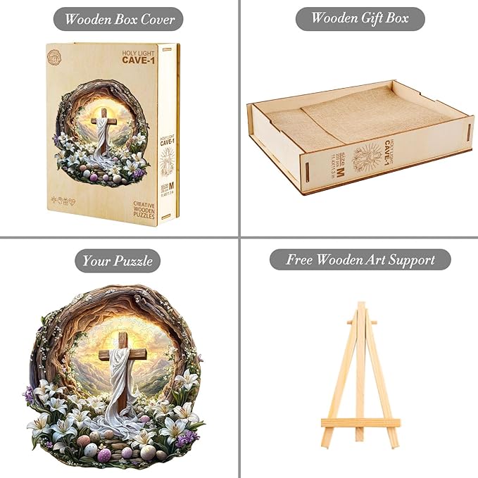 KAAYEE Wooden Puzzles for Adults, Holy Light Cross Wooden Jigsaw Puzzle 440 PCS Unique Shape Wood Puzzle Adult, 3D Effect Flat Puzzle Birthday Family Game (XL-17.3 * 17in)