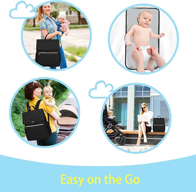 LANDICI Diaper Bag Backpack, Multifunction Waterproof Baby Diaper Bags with Changing Pad, Stroller Straps, Travel Essentials Stylish Back Pack for Mom Dad Boy Girls Toddler, Black