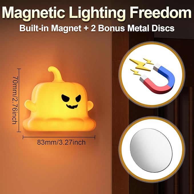 Dealswin Pumpkin Night Light for Kids, Halloween Decor Cute Silicone LED Lamp with Magnetic Base, 3 Brightness Levels & Timer Nursery Nightlight Rechargeable Bedside Touch Lamp for Breastfeeding