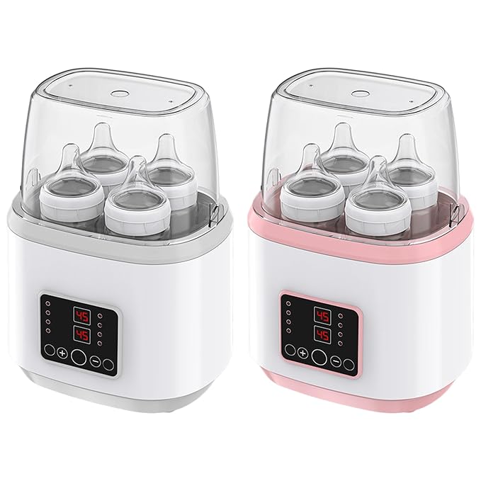 Baby Bottle Warmer ＆ Steriliser Temperature Adjustable Portable Bottle Warmer Remote Control Baby Food Heater with LCD Display for Breastmilk or Formula, Grey