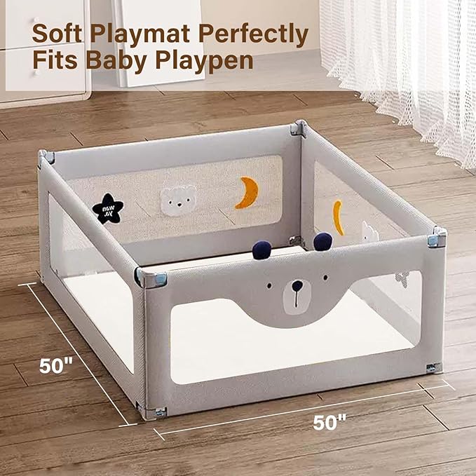 Baby Play Mat for Floor,1.3" Thick Soft Foam Playpen Mat with Removable Washable Cover,Waterproof & Anti-Slip 50" x 50" Nursery Rug for Tummy Time,Kids Crawling Mat for Toddlers Infant, Beige
