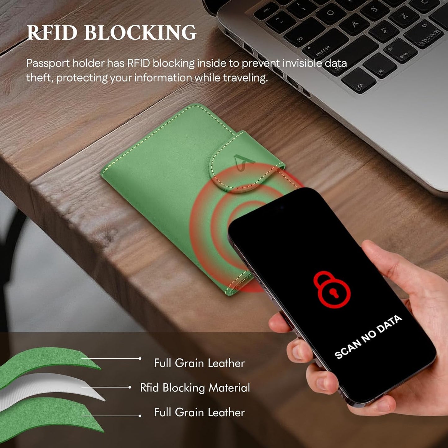 ALLIVE Rfid Passport Holder for Travel, Women, Rfid Passport Cover Wallet, Genuine Leather Passport Holder for Travel with AirTag Hidden, Airport Essentials, Travel Gifts (Avocado Green)