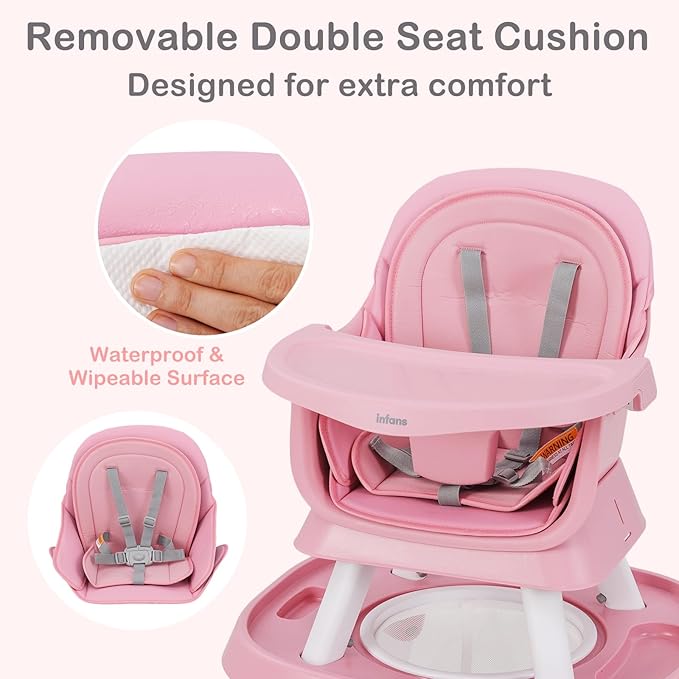 INFANS 9 in 1 High Chair, Convertible Baby Highchair for Babies and Toddlers, Table and Chair Set Building Block Infant Dining Booster Seat, Kids Stool with Activity Children Play Kitchen (Pink)