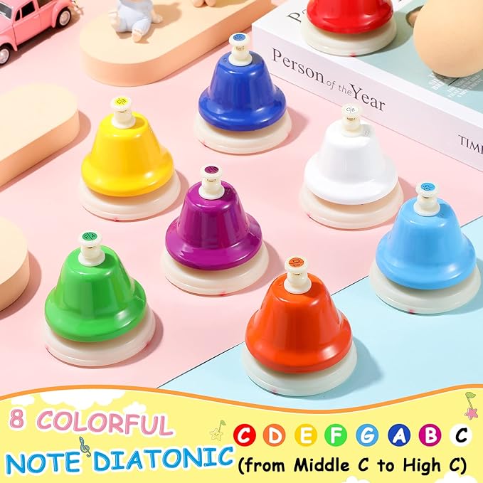 Desk Bells for Kids 8 Notes Bell Chromatic Diatonic Hand Bells Toddler Musical Instruments for Musical Learning Teaching Percussion Instrument