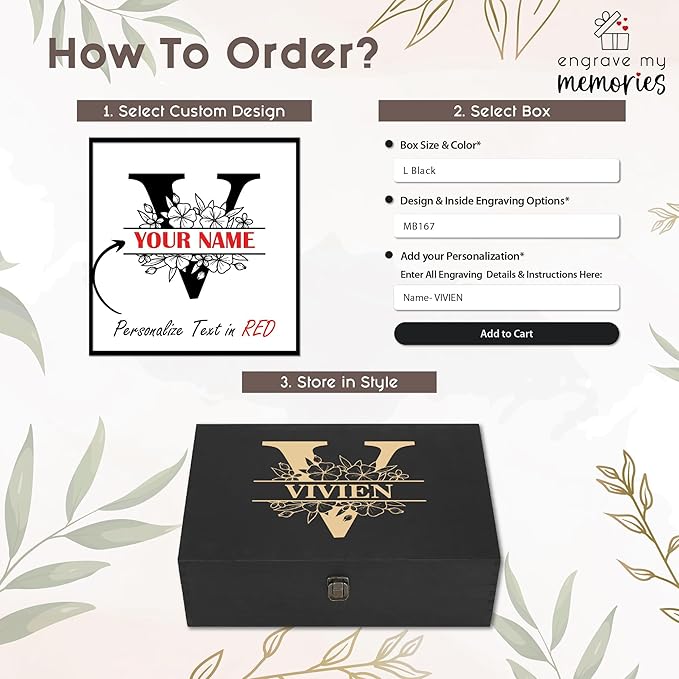 Personalized Monogrammed Wooden Keepsake Box Custom Engraved Memory Box with Initials Rustic Storage Box - Customized Gifts for Wedding Anniversary Thanksgiving Retirement Bridesmaid Groomsman Gift