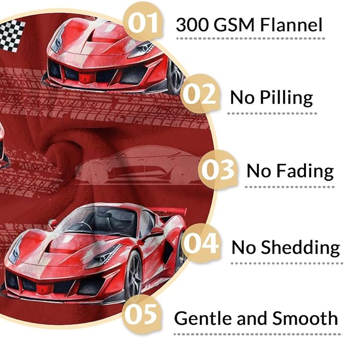 Throw Blankets for Kids Adults Racing Car Throw for Boys Men, 50x60 Inches Comfy Lightweight Blanket for Sofa Couch Bed Travel
