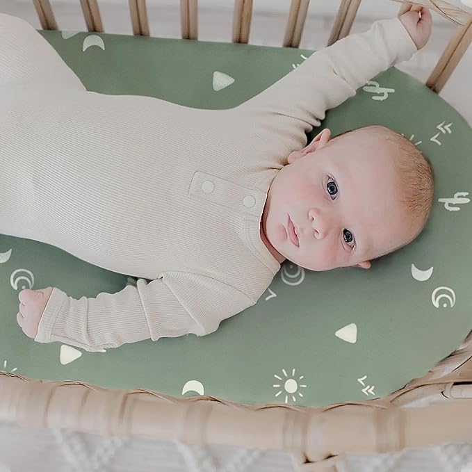 GRSSDER Stretchy Ultra Soft Fitted Bassinet Sheets 3 Pack, Universal Fit for Baby Cradle Moses Basket Oval Rectangle Mattress Safe and Snug, Sunny Holiday Print