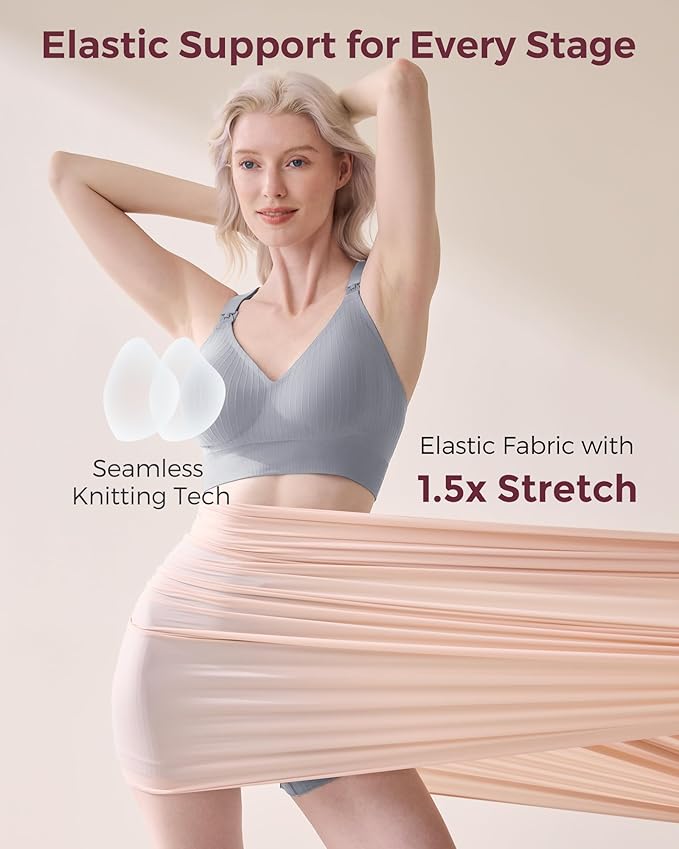 Momcozy Nursing Bras for Breastfeeding, Ribbed Maternity Bra with Racerback, Soft Stretchy Nursing Sports Bra for Yoga