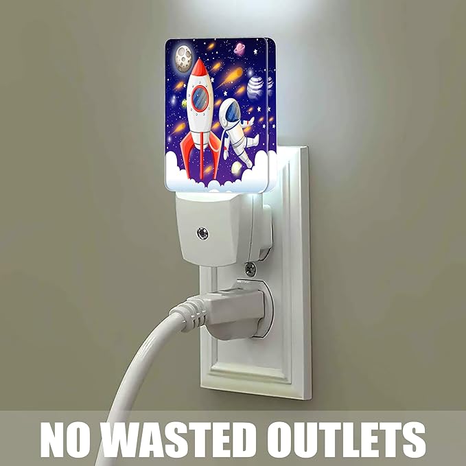 Universe Astronaut Rocket Galaxy Night Light, Dusk to Dawn Smart Sensor Nightlight for Bedroom Bathroom Kitchen Hallway Stairs Hallway, Plug-in, Energy Efficient Decor Desk Lamp Gifts