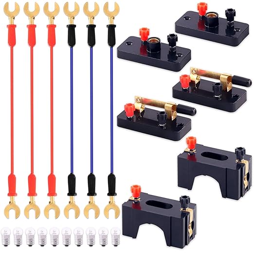 Swpeet 22Pcs Labs Physics Experiment Basic Beginner Circuit Kit, Including Interconnect Circuit Wire, D Battery Holder, Single Pole Single Throw Switch and Miniature Bulb Holder with E10 White Bulb