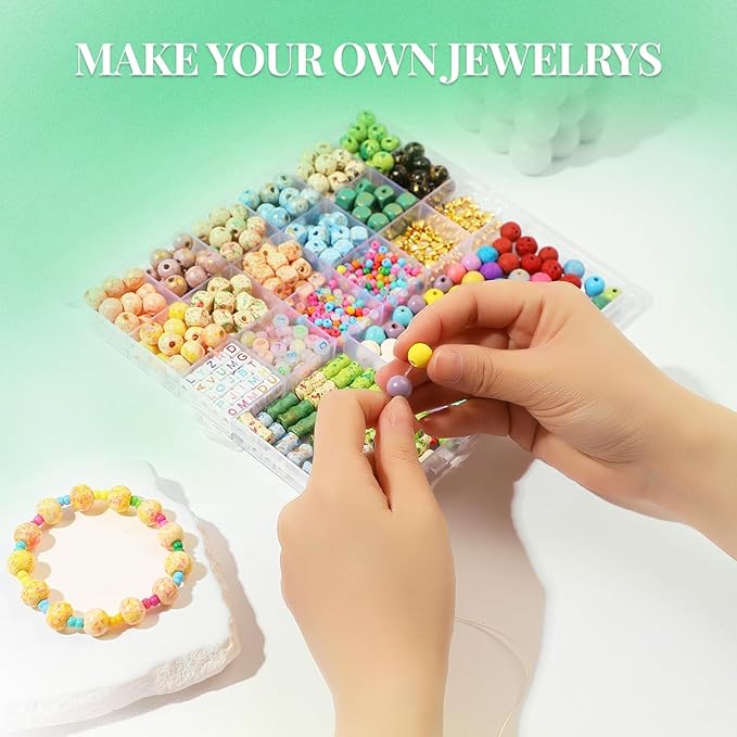 RACIOCK 710Pcs Bracelet Making Kit for Teens Adults with Wooden Beads, Lava Rocks, Letter Beads, Ocean & Alloy Pendants, Boho Style Friendship Bracelets, Necklace, Earring DIY Craft Supplies Making