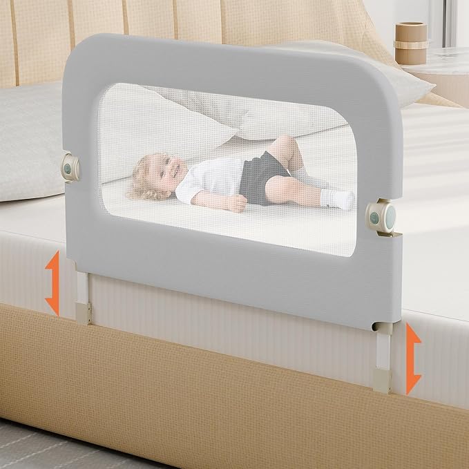 omzer Bed Guard Rail for Toddlers - 32inch Folding up & Adjustable Heights Baby Bed Safety Rails - Portable Toddler Bed Barrier Railing Guard for Kids Twin, Bunk, Queen, Full Size Bed